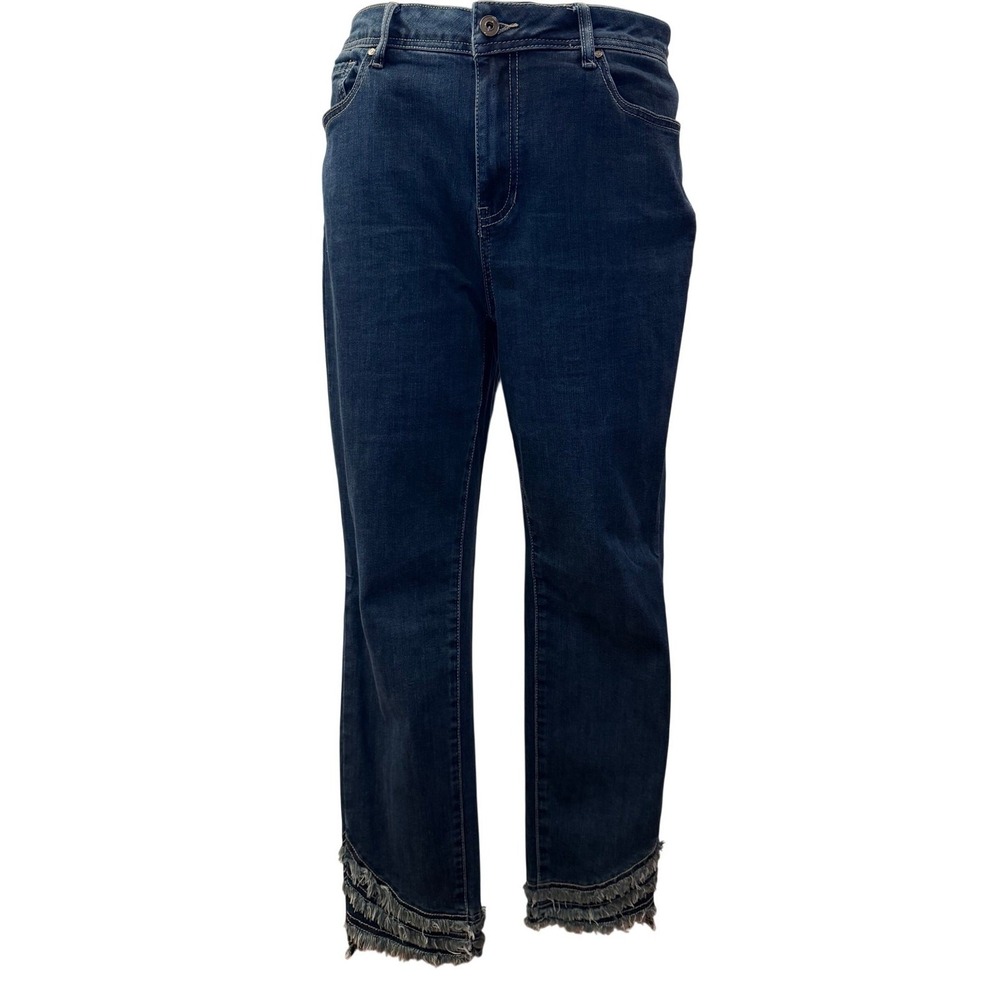 Charlie B Women's Size 12 Dark Wash Cropped Jeans Frayed Layered Hem